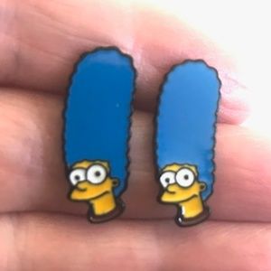 Blue and Yellow Enamel and Metal Marge Simpson Earrings Stud Item #335